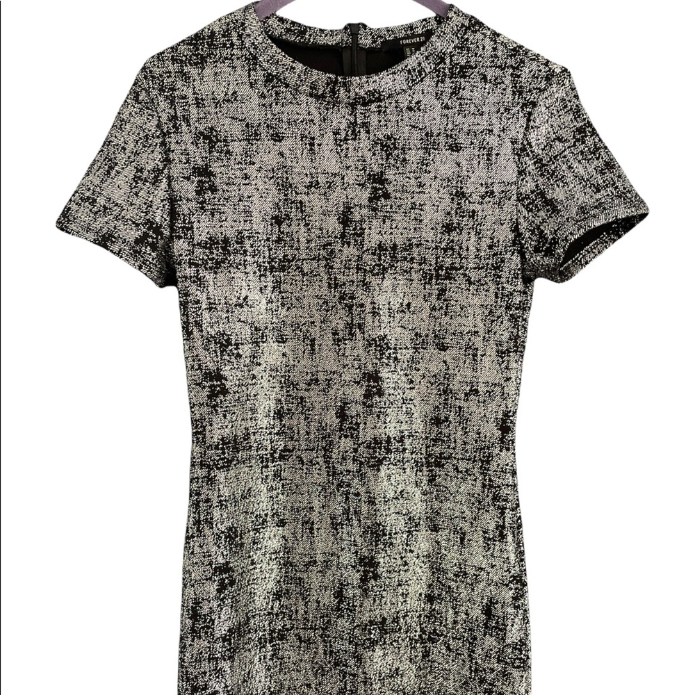 Forever 21 Women's Black Sliver Glitter Metallic Midi Bodycon Dress Size Med EUC